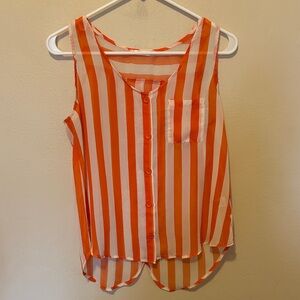 Timing Orange & White Striped Button-Front Sleeveless Camisole